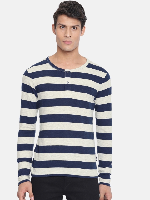 

Jack & Jones Men Navy Blue Striped Round Neck T-shirt