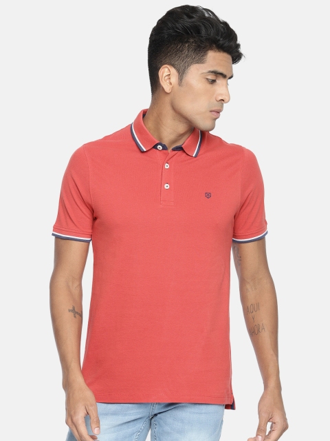 

Jack & Jones Men Rust Pink Solid Polo Collar T-shirt