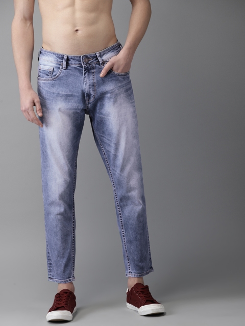 

HERE&NOW Men Blue Slim Tapered Fit Mid-Rise Cropped Clean Look Stretchable Jeans