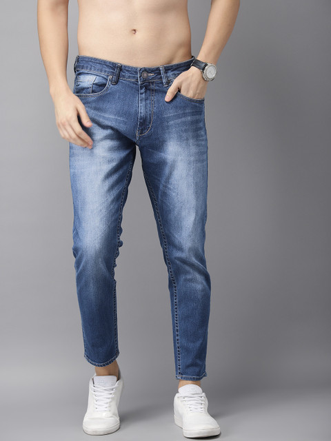 

HERE&NOW Men Blue Slim Tapered Fit Mid-Rise Clean Look Stretchable Cropped Jeans