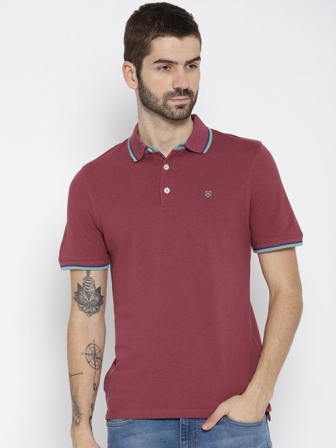 

Jack & Jones Men Maroon Solid Polo Collar T-shirt