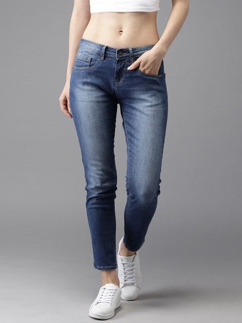 

HERE&NOW Women Blue Skinny Fit Mid-Rise Cropped Clean Look Stretchable Jeans