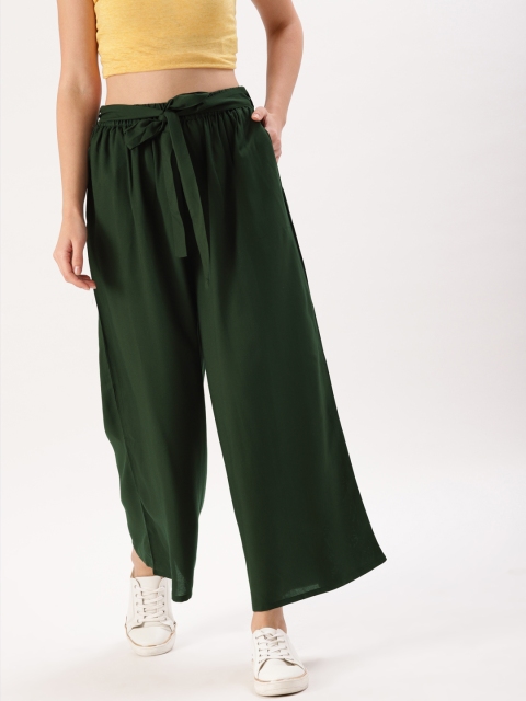 

DressBerry Women Olive Green Solid Wide Leg Palazzos