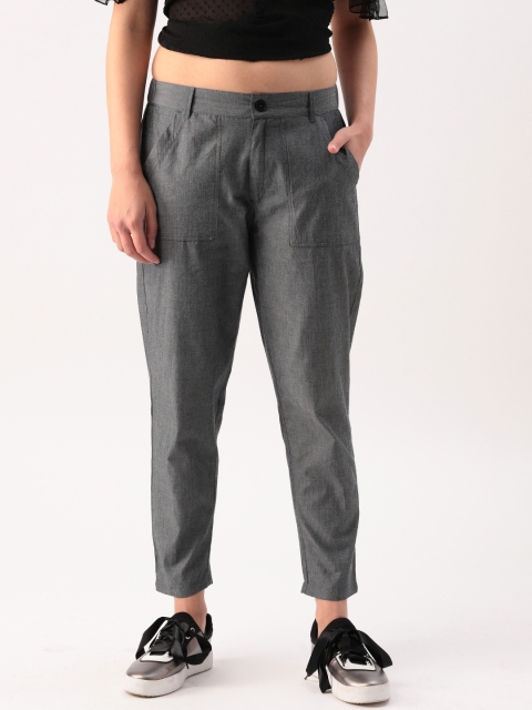 

DressBerry Women Grey Solid Chambray Trousers