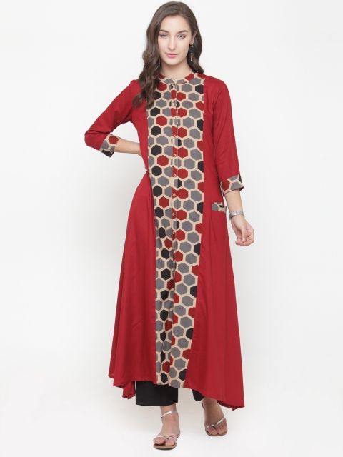 

Varanga Women Maroon Printed A-Line Kurta
