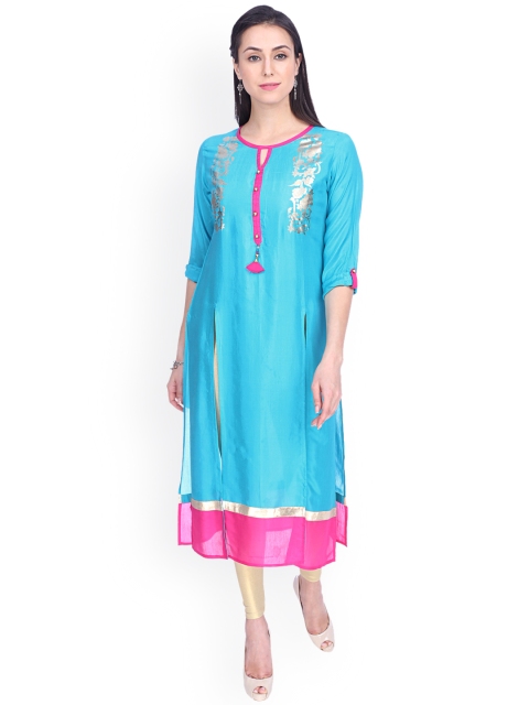 

Indian Ink Women Turquoise Blue Printed Kurti