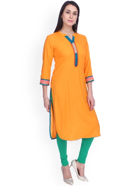 

Indian Ink Women Yellow Solid Kurti