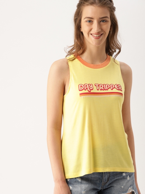

DressBerry Women Yellow Printed Round Neck T-shirt