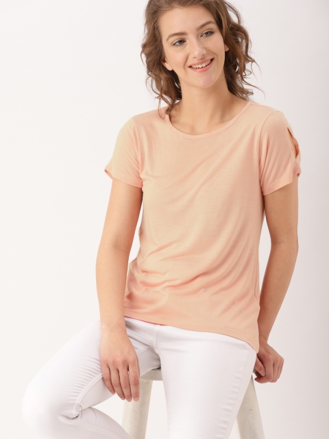 

DressBerry Women Peach-Coloured Solid Regular Top