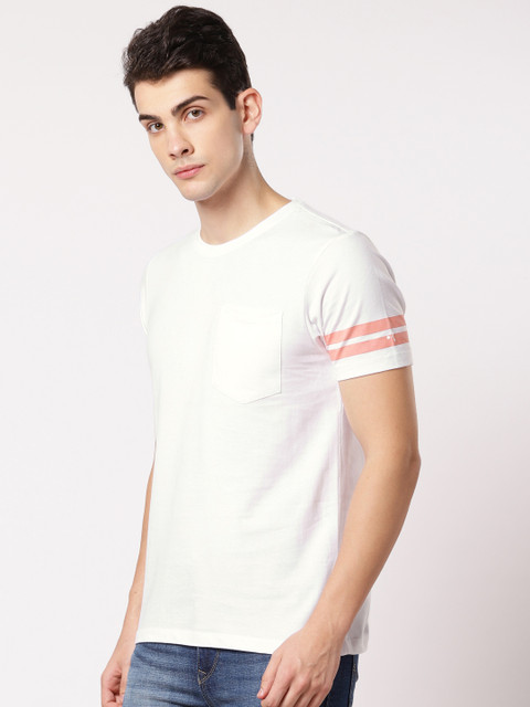 

ether Men White Solid Round Neck T-shirt
