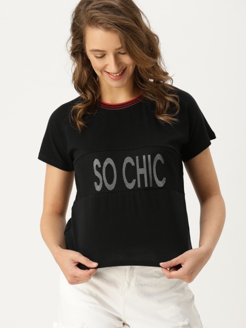 

DressBerry Women Black Printed Round Neck T-shirt
