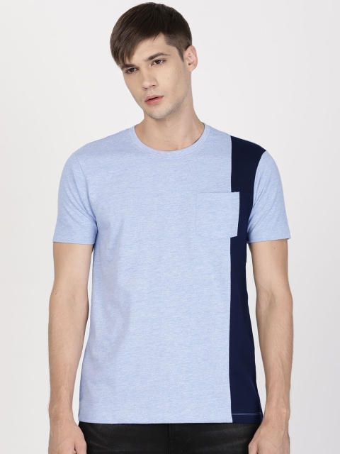 

ether Men Blue Solid Round Neck T-shirt