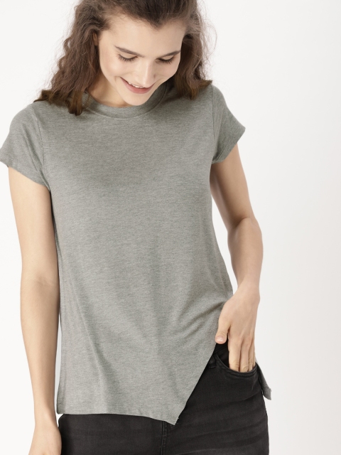 

DressBerry Women Grey Solid Top with Cut-Out Detail