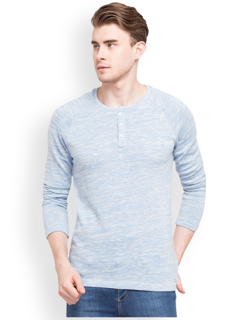 

Globus Men Blue Self Design Henley Neck T-shirt