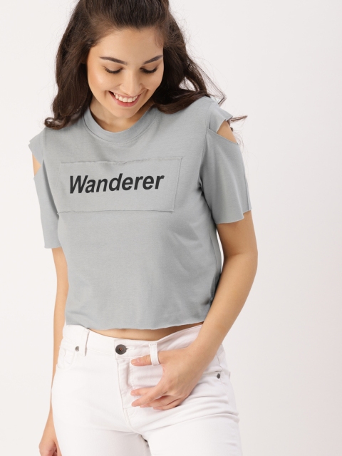 

DressBerry Women Grey Printed Cold-shoulder Top