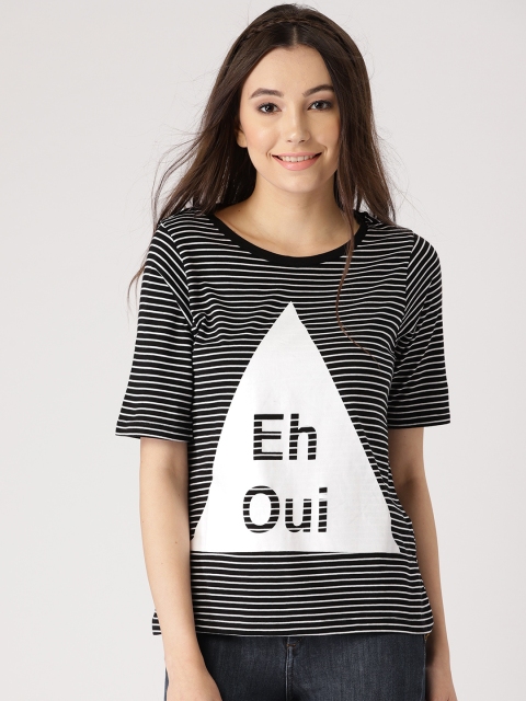 

DressBerry Women Black & White Striped Round Neck T-shirt