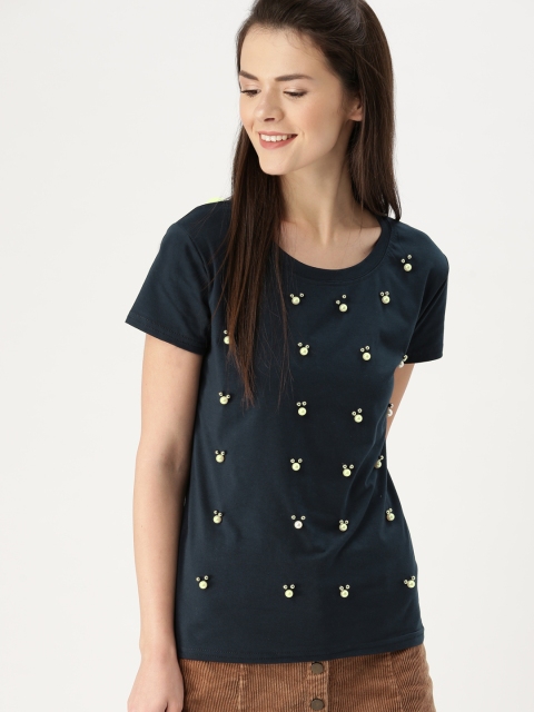

DressBerry Women Navy Blue Embellished Top