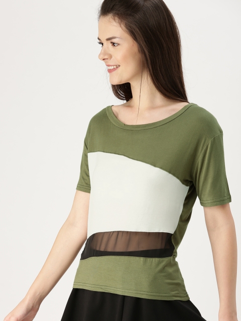 

DressBerry Women Olive Green Colourblocked Top