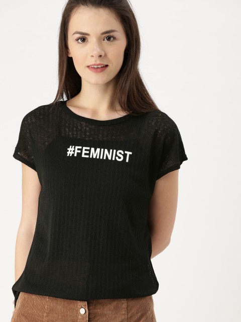 

DressBerry Women Black Printed Round Neck T-shirt