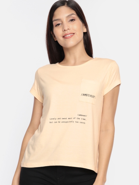 

DressBerry Women Cream-Coloured Printed Round Neck T-shirt