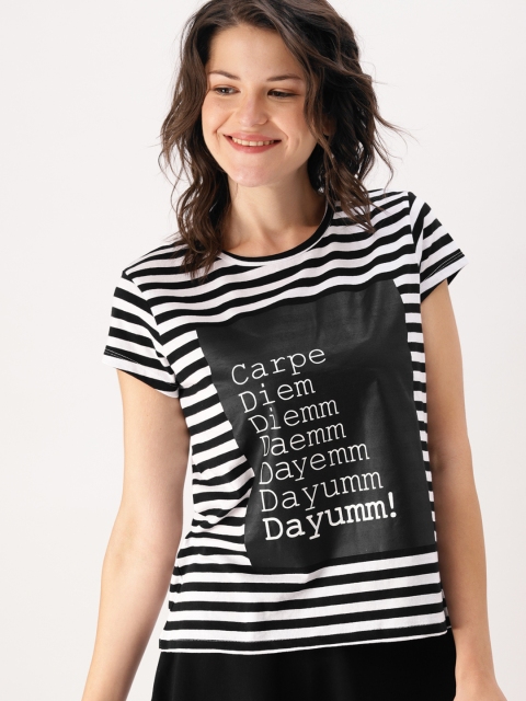 

DressBerry Women Black Striped Round Neck T-shirt