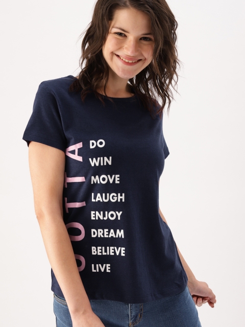 

DressBerry Women Navy Blue Printed Round Neck T-shirt