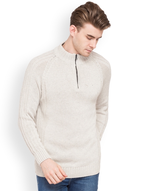 

Globus Men Off-White Ribbed Pullover