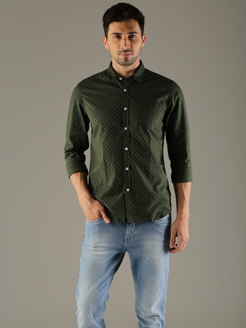 

Flying Machine Men Olive Green Slim Fit Printed Casual Shirt