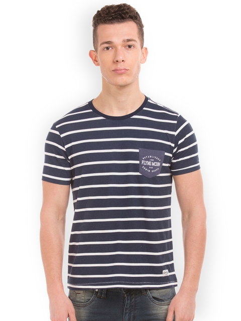 

Flying Machine Men Navy Blue Striped Round Neck T-shirt