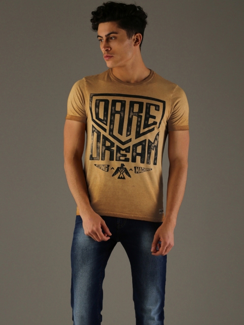 

Flying Machine Men Beige Printed Round Neck T-shirt