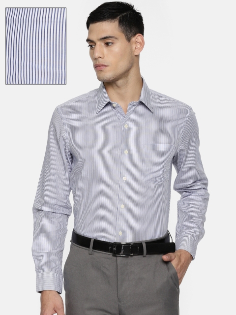 

Arrow Men White & Blue Slim Fit Striped Formal Shirt