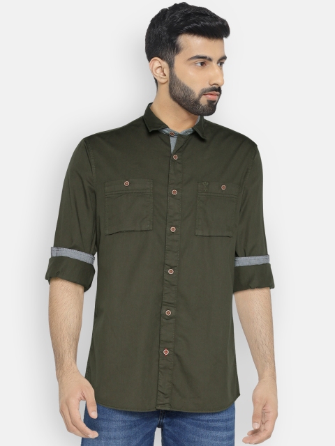 

Arrow Blue Jean Co. Men Olive Green Classic Slim Fit Solid Casual Shirt