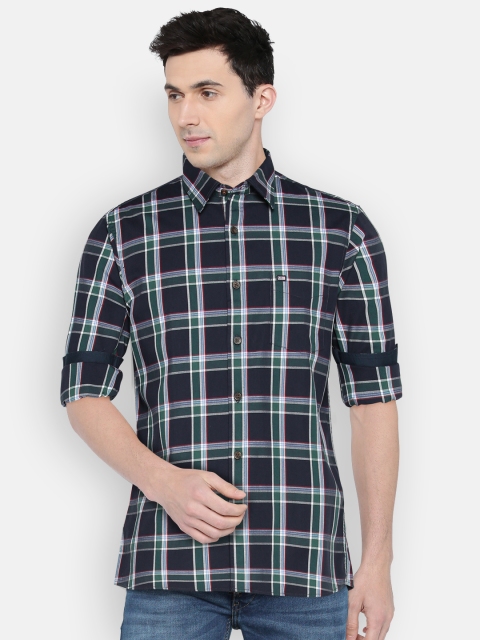 

Arrow Sport Men Navy Blue & Green Classic Slim Fit Checked Casual Shirt