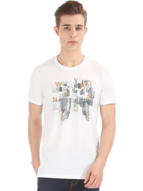 

Arrow New York Men White Printed Round Neck T-shirt