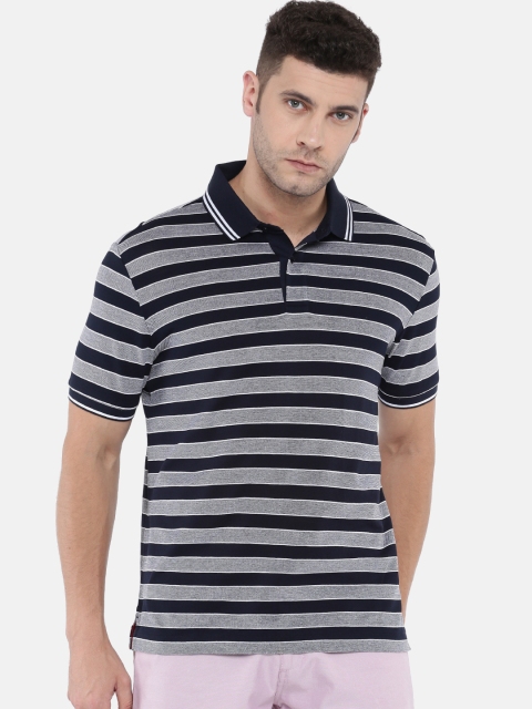 

Arrow Sport Men Navy & White Striped Polo Collar T-shirt, Navy blue