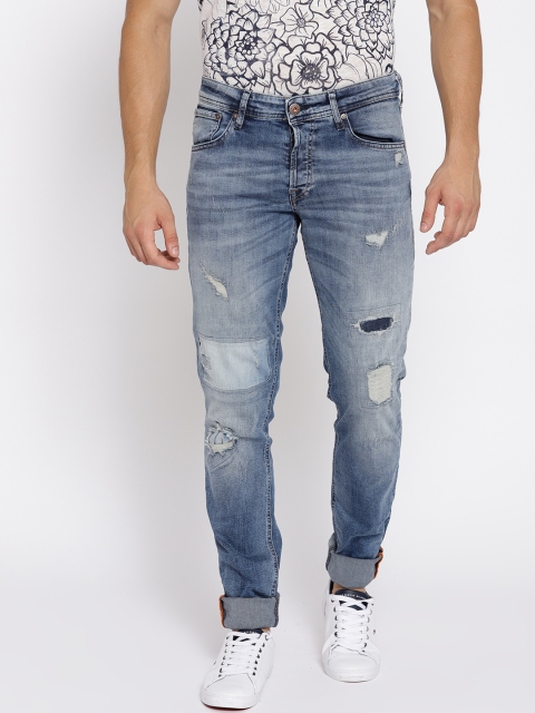 

Jack & Jones Men Blue Slim Fit Mid-Rise Mildly Distressed Stretchable Jeans