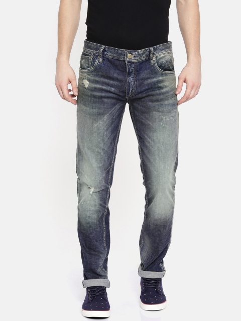 

Jack & Jones Men Blue Tim Slim Fit Mid-Rise Mildly Distressed Stretchable Jeans