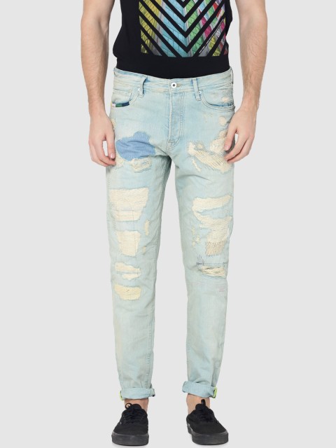 

Jack & Jones Men Blue Tapered Fit High-Rise Highly Distressed Jeans