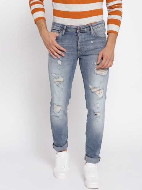 

Jack & Jones Men Blue Slim Fit Mid-Rise Highly Distressed Stretchable Jeans