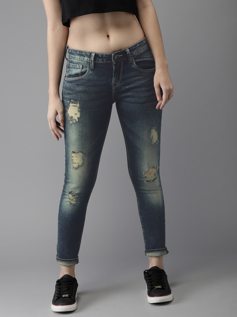 

Moda Rapido Women Blue Skinny Fit Mid-Rise Low Distress Stretchable Cropped Jeans