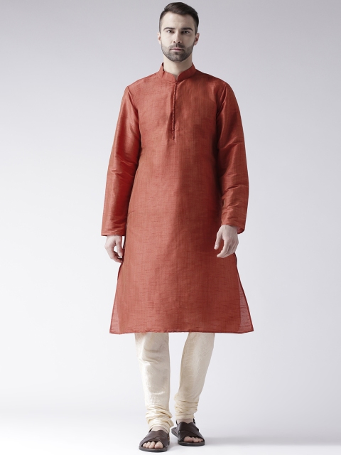 

DEYANN Men Rust Woven Design A-Line Kurta