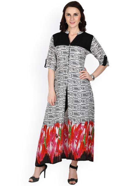 

shiloh Women White & Black Printed A-Line Kurta