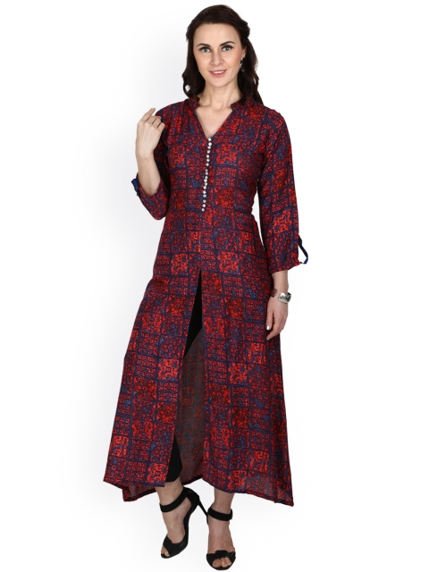 

shiloh Women Blue & Red Printed A-Line Kurta