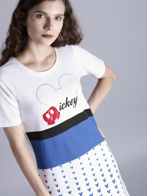 

Kook N Keech Disney Women White & Blue Printed T-shirt Dress