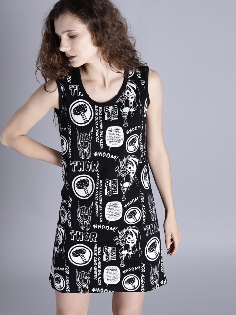 

Kook N Keech Marvel Women Black & White Printed T-shirt Dress
