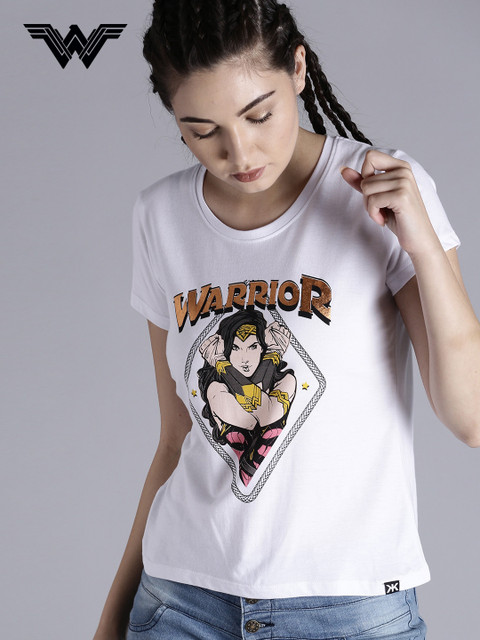 

Wonder Woman Women White Printed Round Neck T-shirt