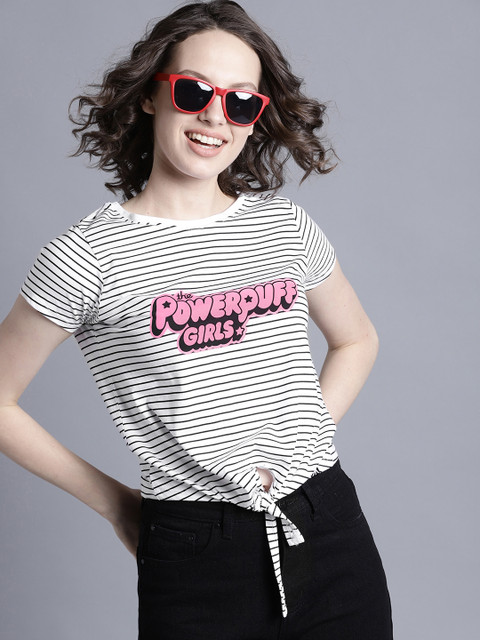 

Powerpuff Girls by Kook N Keech Women White Striped Top