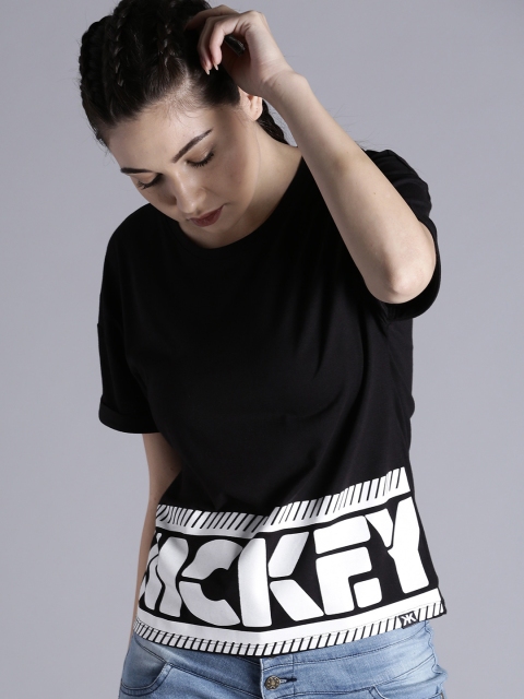 

Kook N Keech Disney Women Black Printed Round Neck Oversized T-shirt