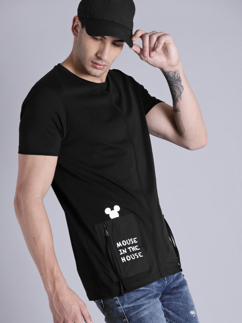 

Kook N Keech Disney Men Black Solid Longline T-shirt