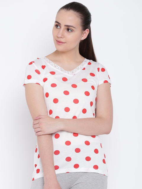 

Ginger by Lifestyle Women White & Red Printed Lounge Top GNNSS18